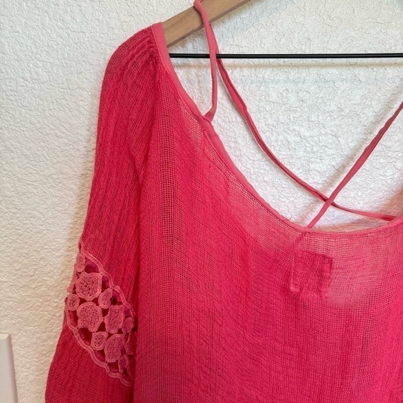 Sunday St. Tropez Blouse Women's M/L Linen Pullover Tunic Top Gauze Pink - Picture 6 of 9